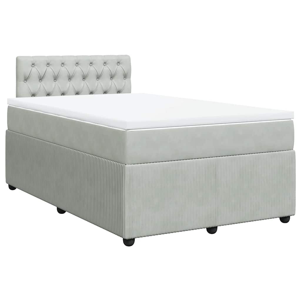 vidaXL Κρεβάτι Boxspring με Στρώμα Ανοιχτό Γκρι 120x190 εκ. Βελούδινο