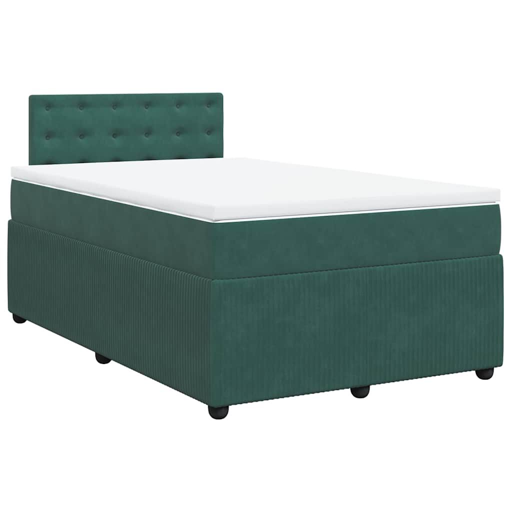 vidaXL Κρεβάτι Boxspring με Στρώμα Σκούρο Πράσινο 120x190εκ. Βελούδινο