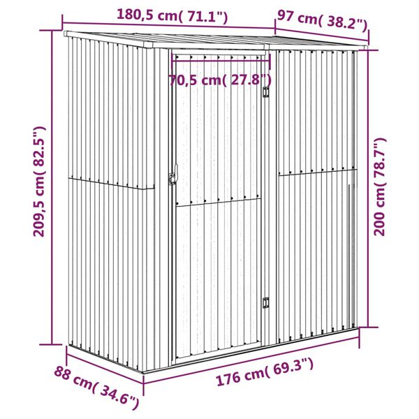 vidaXL Αποθήκη Κήπου Πράσινη 180,5x97x209,5 εκ. από Γαλβαν. Ατσάλι