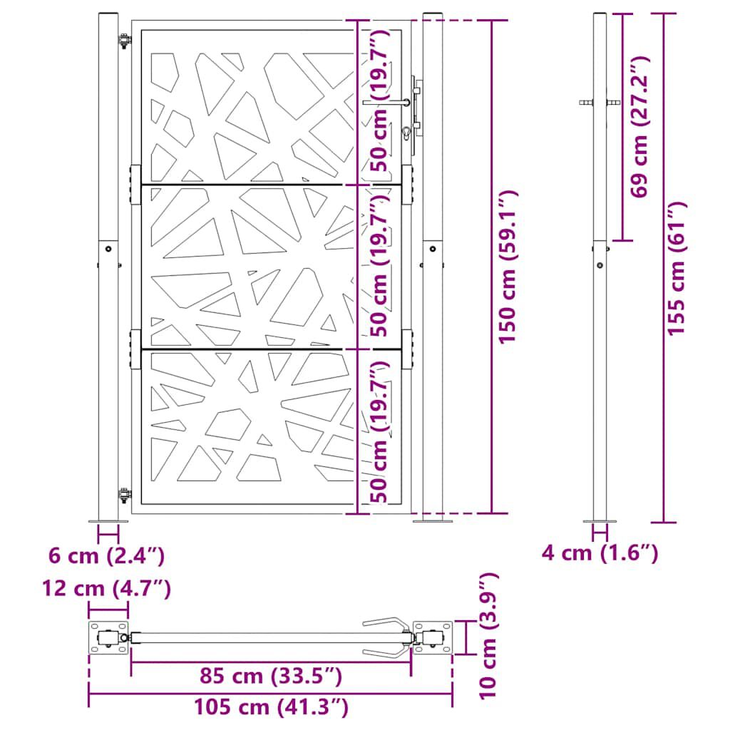 vidaXL Πύλη κήπου 105x155 cm από καιρικό χάλυβα Light Design