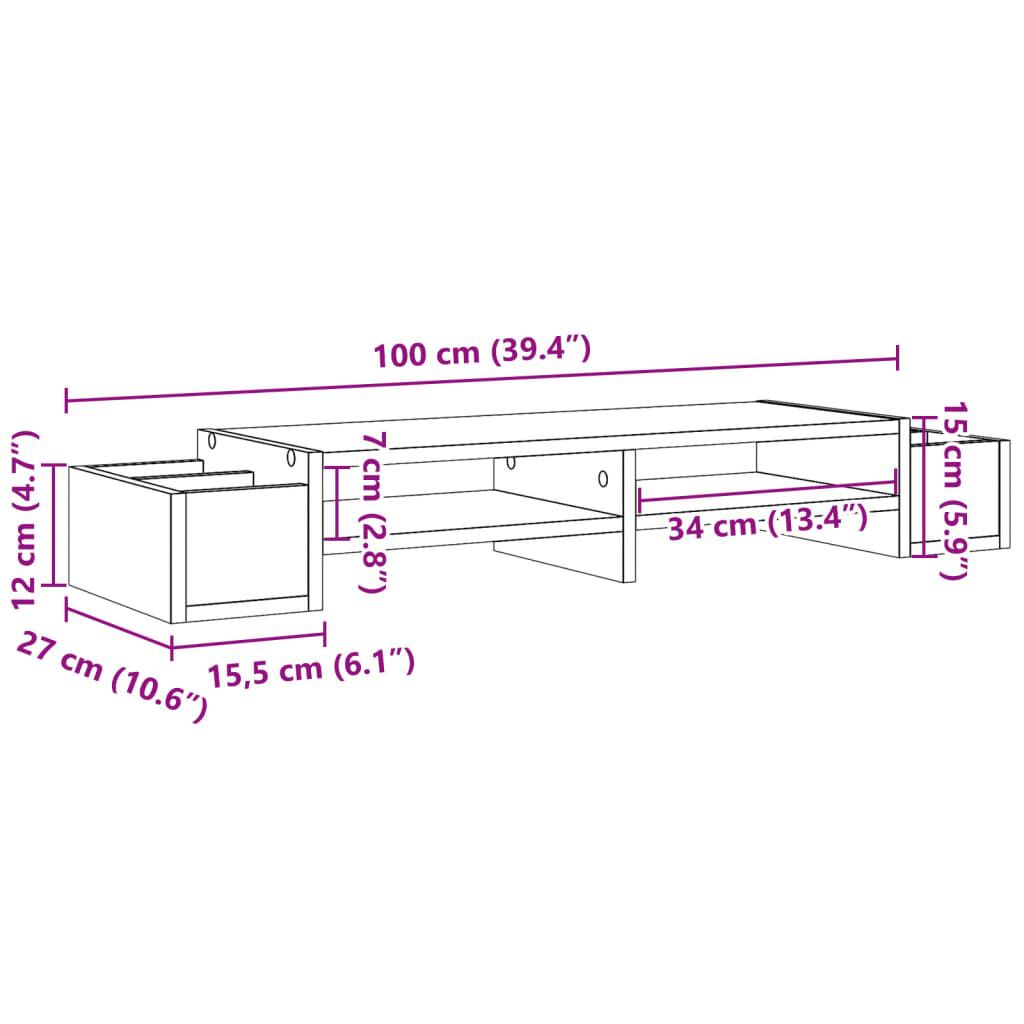 vidaXL Βάση Οθόνης με Αποθ. Μαύρο 100x27x15 εκ. από Επεξεργ. Ξύλο