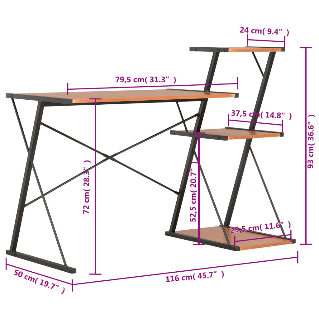 vidaXL Γραφείο με Ράφια Μαύρο / Καφέ 116 x 50 x 93 εκ.