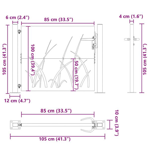 vidaXL Πύλη Κήπου Μαύρο 105 x 100 εκ. Ατσάλι με Επικάλυψη Πούδρας
