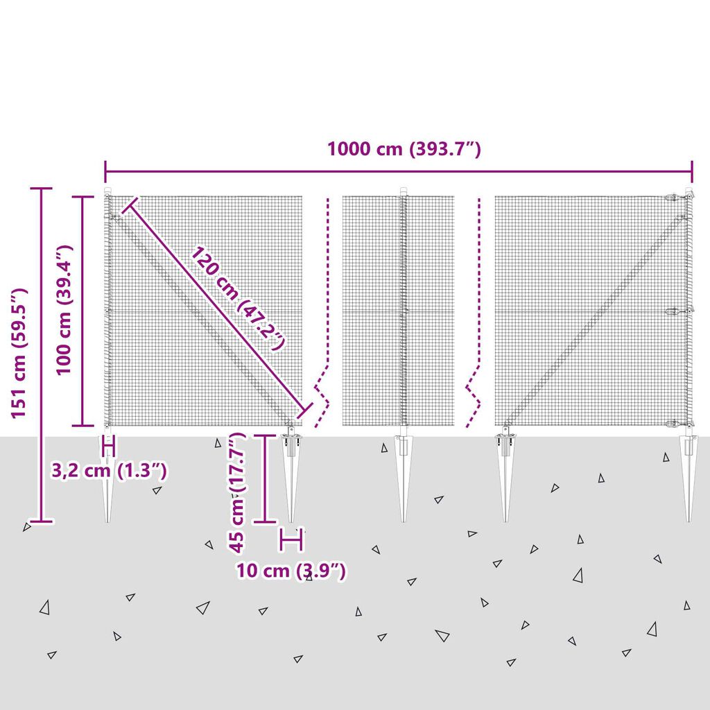 vidaXL Φράχτης με Στήλες. Ασημί 1 x 10 m Ατσάλι