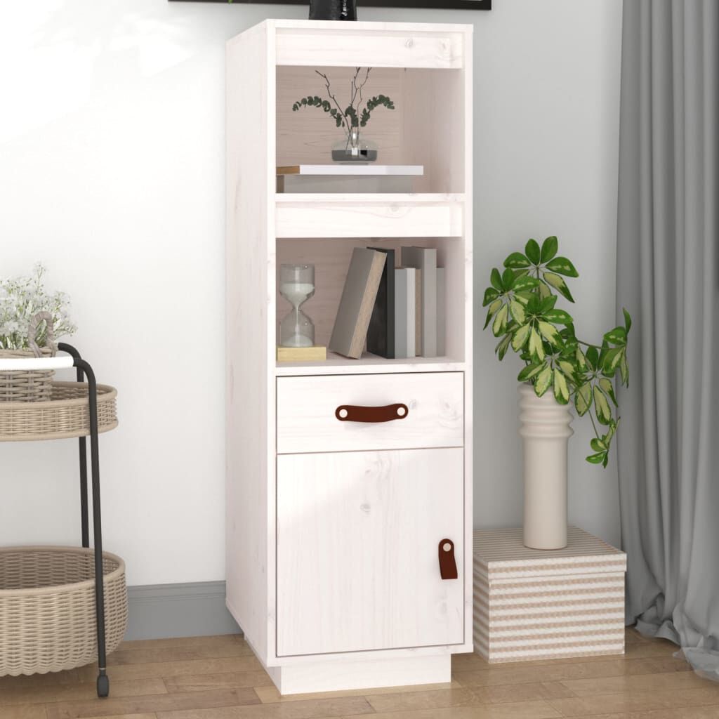 vidaXL Ντουλάπι Ψηλό Λευκό 34 x 40 x 108,5 εκ. από Μασίφ Ξύλο Πεύκου