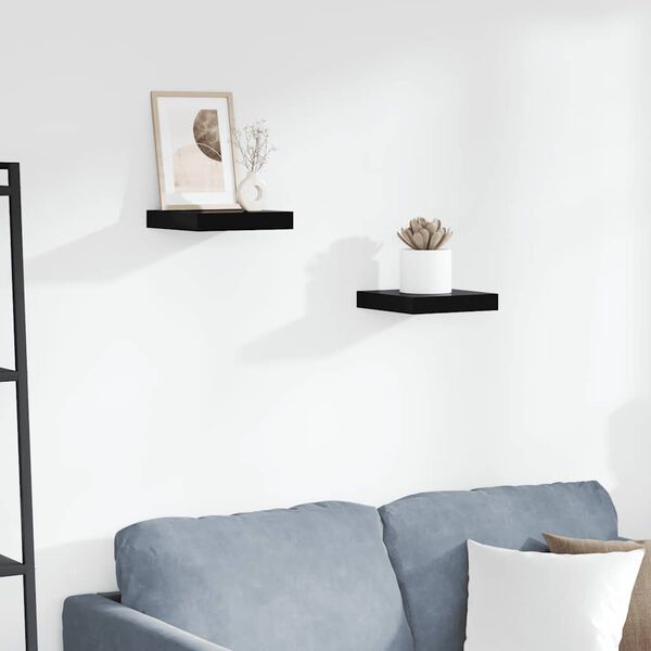 vidaXL Ράφια Τοίχου Γυαλιστερά Μαύρα 2 Τεμάχια 23x23,5x3,8 εκ. MDF