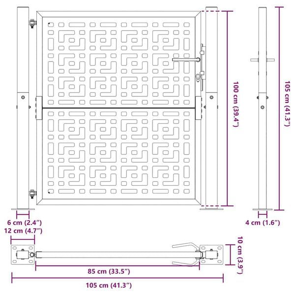 vidaXL Πύλη κήπου 105x105 cm Σταυρός σχεδιασμού από διαβρωμένο χάλυβα