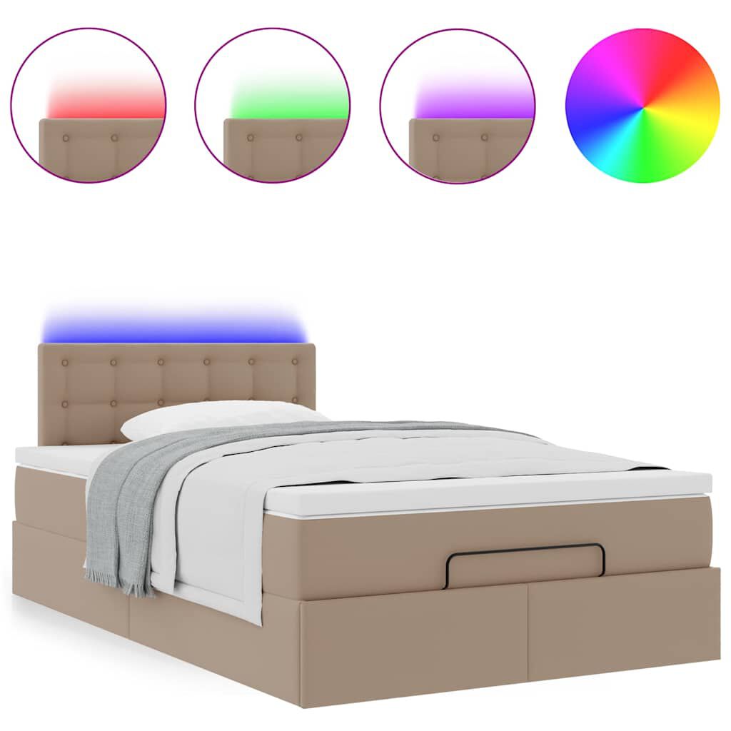 vidaXL Οθωμανικό κρεβάτι με στρώματα & LEDs Cappuccino Faux Leather