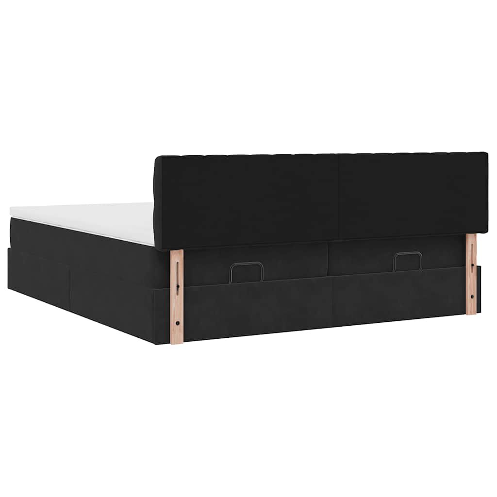 vidaXL Οθωμανικό κρεβάτι με στρώματα & LEDs Μαύρο 160x200cm Velvet