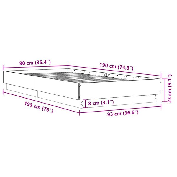 vidaXL Πλαίσιο Κρεβ. Χωρ. Στρώμα Καφέ Δρυς 90 x 190 εκ. Επεξ. Ξύλο