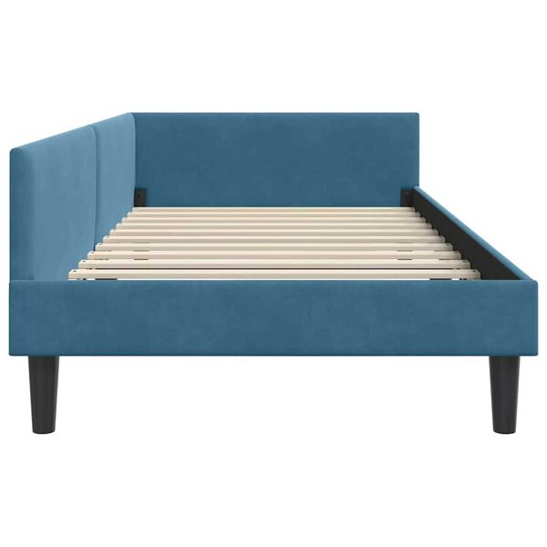 vidaXL Πλαϊνό Κρεβάτι Μπλε 90 x 200 cm Βελούδο και Στιβαρή ξυλεία