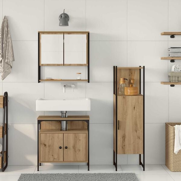 vidaXL Σετ Επίπλων Μπάνιου με πόρτα 3 pcs Καφέ 33 x 33 x 120.5 εκ.