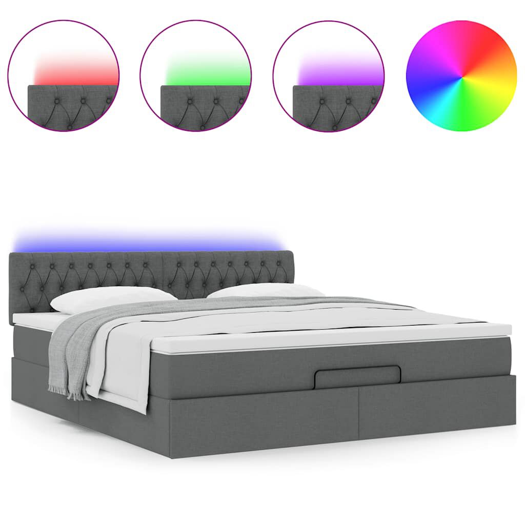 vidaXL Οθωμανικό κρεβάτι με στρώμα & LEDs Σκούρο γκρι 160x200cm ύφασμα
