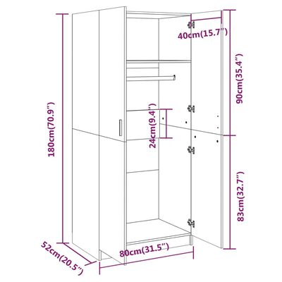 vidaXL Ντουλάπα Καφέ Δρυς 80 x 52 x 180 εκ. από Επεξεργασμένο Ξύλο