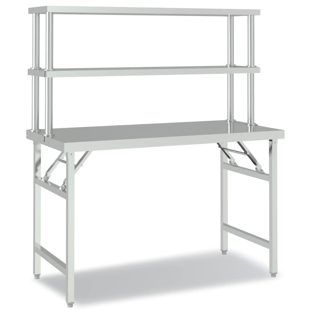vidaXL Πάγκος Εργασίας Κουζίνας με Ράφι 120x60x145 εκ. Ανοξείδ. Ατσάλι