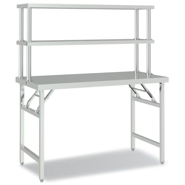 vidaXL Πάγκος Εργασίας Κουζίνας με Ράφι 120x60x145 εκ. Ανοξείδ. Ατσάλι