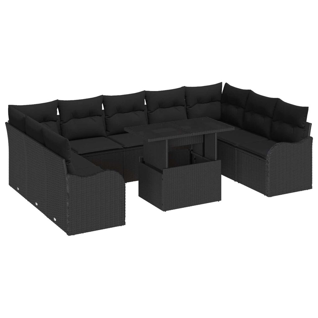 vidaXL Σετ Καναπέ Κήπου 10 pcs Μαύρο 100 x 55 x 73 εκ Πολυ ράταν