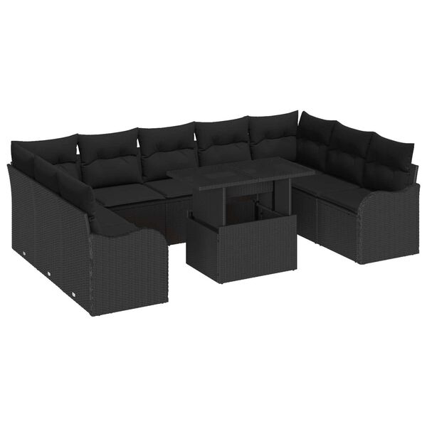 vidaXL Σετ Καναπέ Κήπου 10 pcs Μαύρο 100 x 55 x 73 εκ Πολυ ράταν