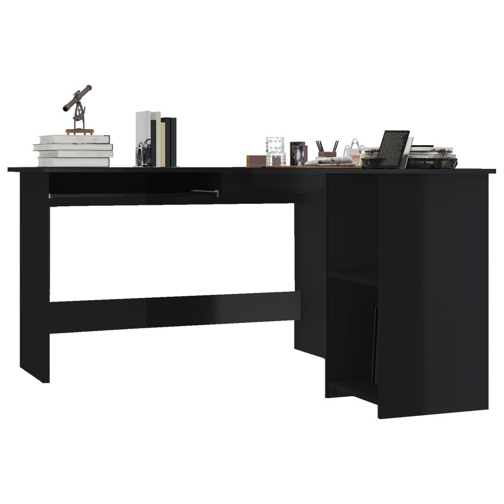 vidaXL Γραφείο Γωνιακό Γυαλιστερό Μαύρο 120 x 140 x 75 εκ. Μοριοσανίδα