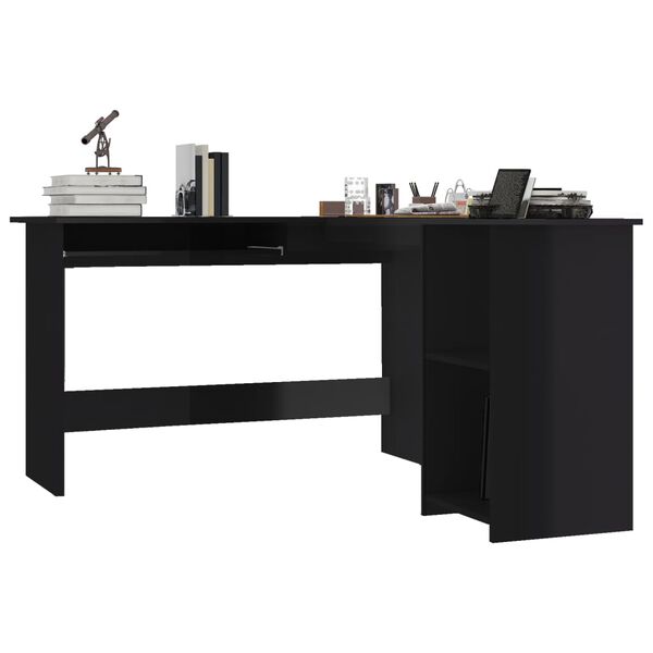 vidaXL Γραφείο Γωνιακό Γυαλιστερό Μαύρο 120 x 140 x 75 εκ. Μοριοσανίδα