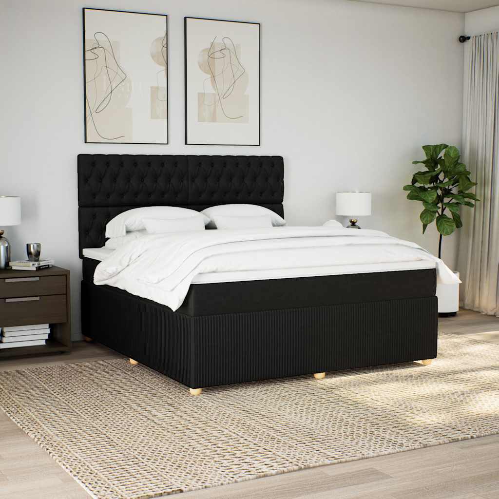 vidaXL Κρεβάτι Boxspring με Στρώμα Μαύρο 180x200 εκ. Υφασμάτινο