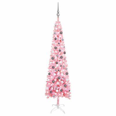 vidaXL Χριστουγεννιάτικο Δέντρο Προφωτ. Slim με Μπάλες Ροζ 210εκ