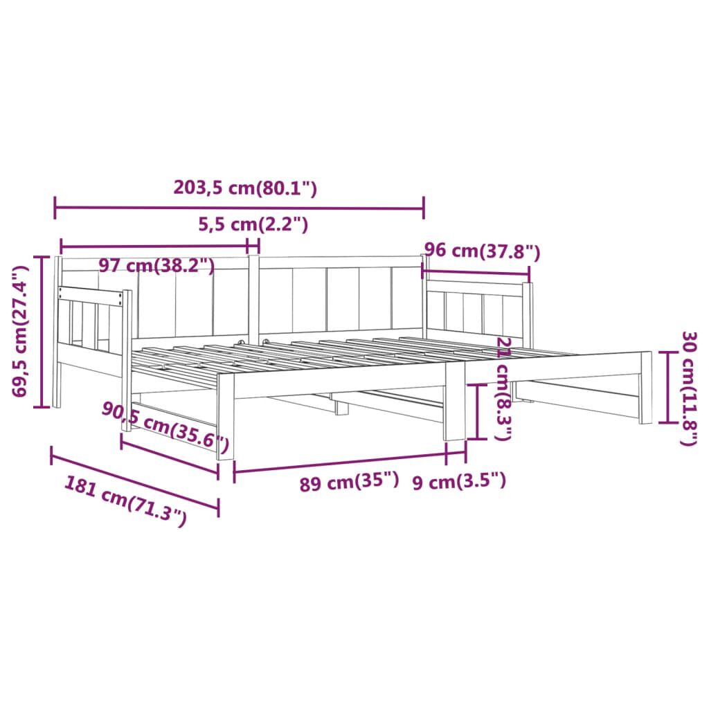 vidaXL Καναπές Κρεβάτι Συρόμενος Λευκός 2x(90x200) εκ. από Μασίφ Πεύκο