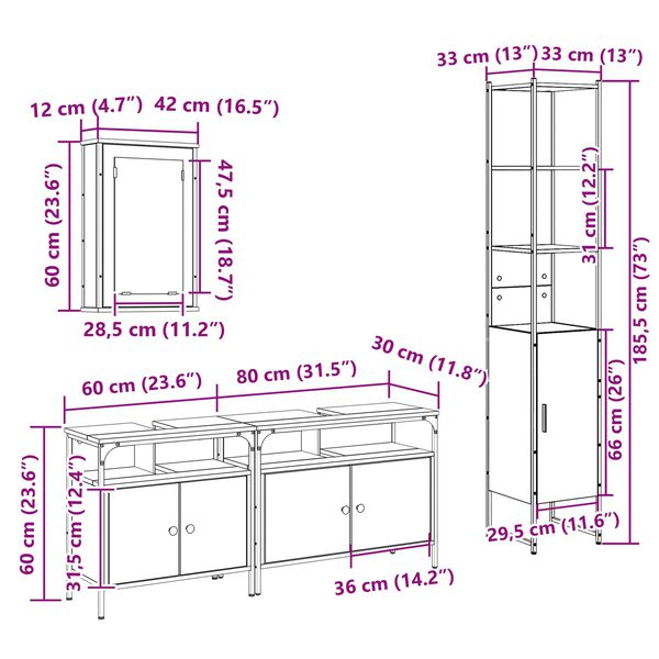 vidaXL Σετ Επίπλων Μπάνιου 4 pcs artisan δρυς 33 x 33 x 185.5 εκ