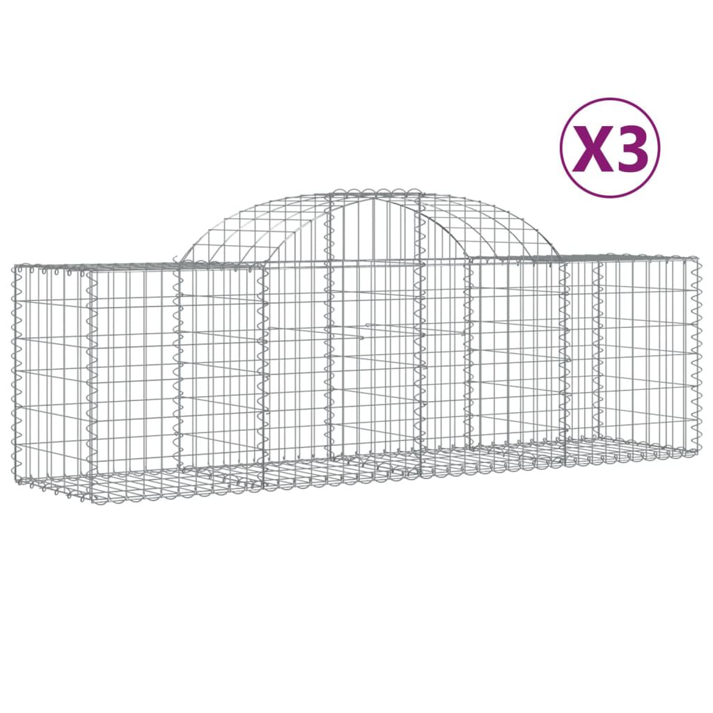 vidaXL Συρματοκιβώτια Τοξωτά 3 τεμ. 200x50x60/80 εκ. Γαλβαν. Ατσάλι