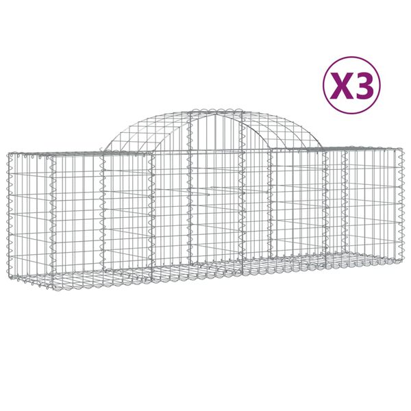 vidaXL Συρματοκιβώτια Τοξωτά 3 τεμ. 200x50x60/80 εκ. Γαλβαν. Ατσάλι