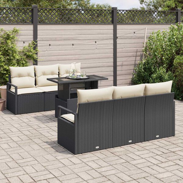 vidaXL Σετ Καναπέ Κήπου 7 pcs Μαύρο και κρεμ 100 x 55 x 73 εκ