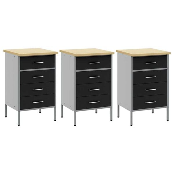 vidaXL Ντουλάπα Εργασίας 3 pcs Μαύρο και Γκρι 150 x 55 x 85 εκ