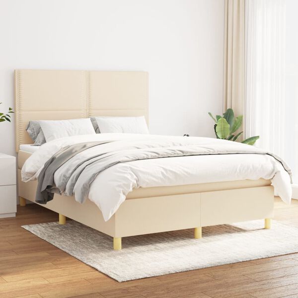 vidaXL &Kappa;&rho;&epsilon;&beta;ά&tau;&iota; Boxspring &mu;&epsilon; &Sigma;&tau;&rho;ώ&mu;&alpha; &Kappa;&rho;&epsilon;&mu; 140x190 &epsilon;&kappa;. &Upsilon;&phi;&alpha;&sigma;&mu;ά&tau;&iota;&nu;&omicron;