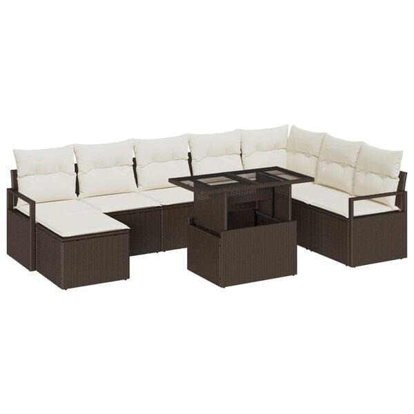 vidaXL Σετ Καναπέ Κήπου με αποθήκευση 9 pcs Καφέ Πολυ ράταν