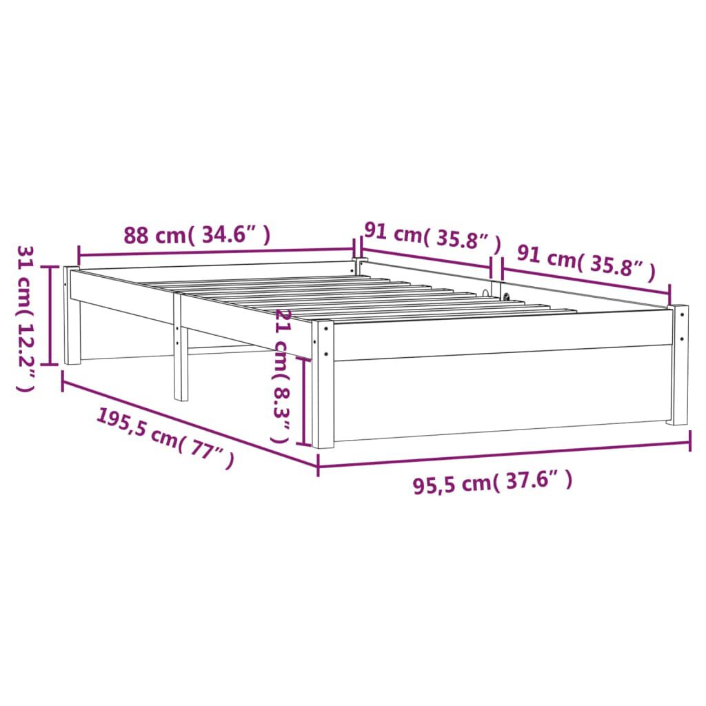 vidaXL Πλαίσιο Κρεβατιού Λευκό 90 x 190 εκ. Μασίφ Ξύλο Single