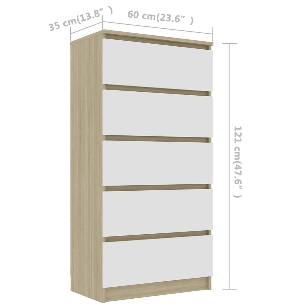 vidaXL Συρταριέρα Λευκή/Sonoma Δρυς 60 x 35 x 121 εκ. από Επεξ. Ξύλο