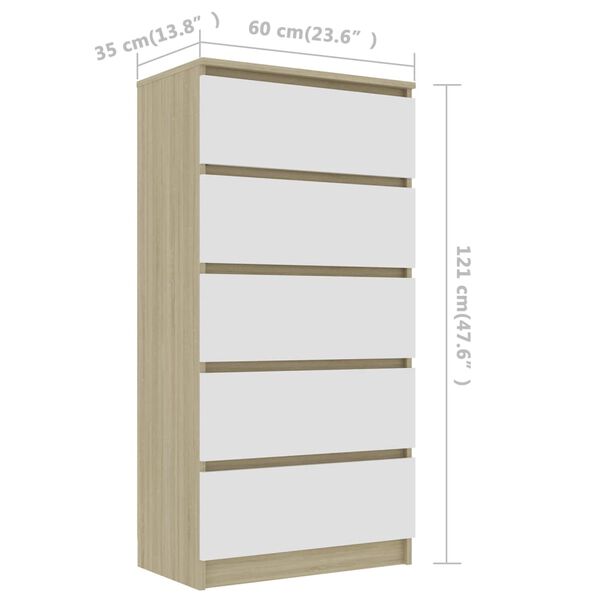 vidaXL Συρταριέρα Λευκή/Sonoma Δρυς 60 x 35 x 121 εκ. από Επεξ. Ξύλο