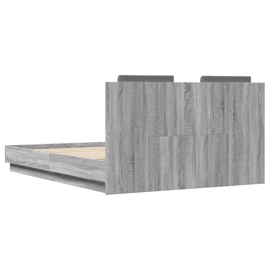 vidaXL Πλαίσιο Κρεβατιού με Κεφαλάρι/LED Γκρι Sonoma 135x190 εκ.