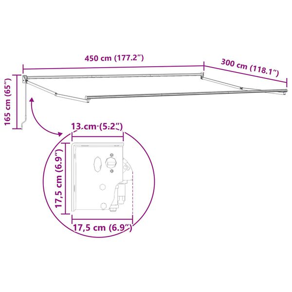 vidaXL Υποδοχή Ανασυρόμενης Τέντας Ριγέ 450x300 cm
