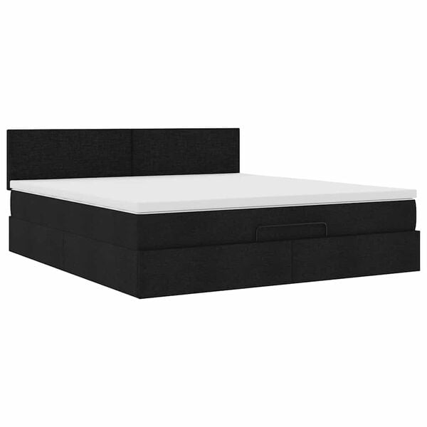 vidaXL Οθωμανικό κρεβάτι με στρώμα Μαύρο 160x200cm Ύφασμα