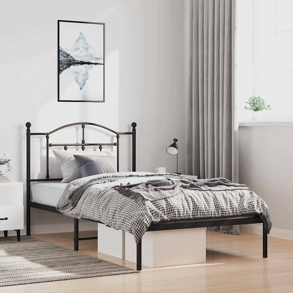vidaXL Πλαίσιο Κρεβατιού με Κεφαλάρι Μαύρο 100 x 200 εκ. Μεταλλικό