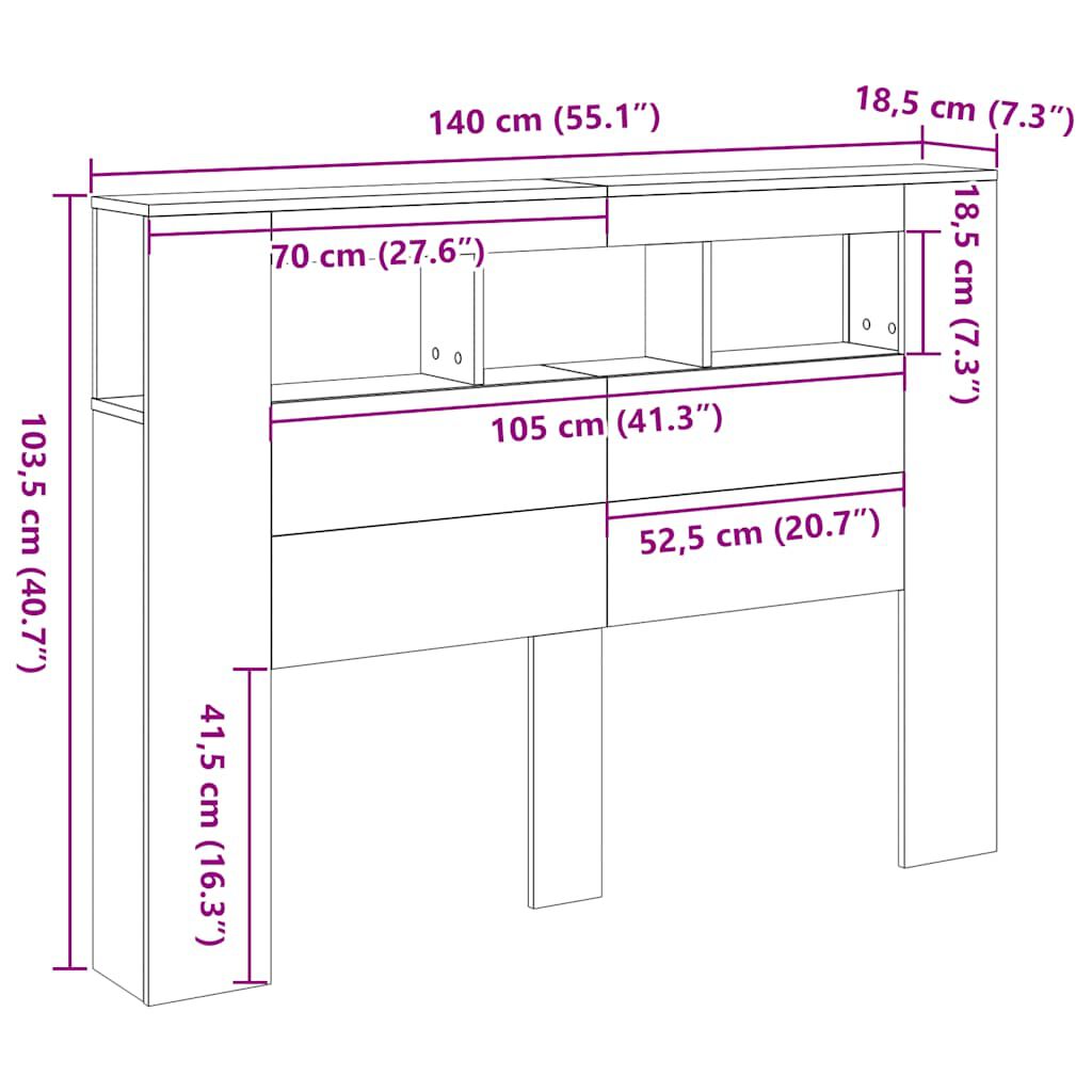 vidaXL LED κεφαλάρι Artisan Oak 140x18,5x103,5 cm Κατασκευασμένο ξύλο