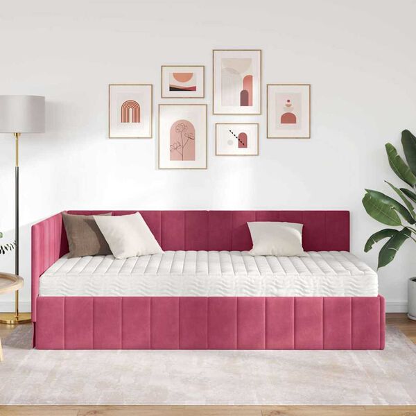 vidaXL Κρεβάτι Γωνίας με στρώμα Μπορντό 90 x 190 cm Βελούδο