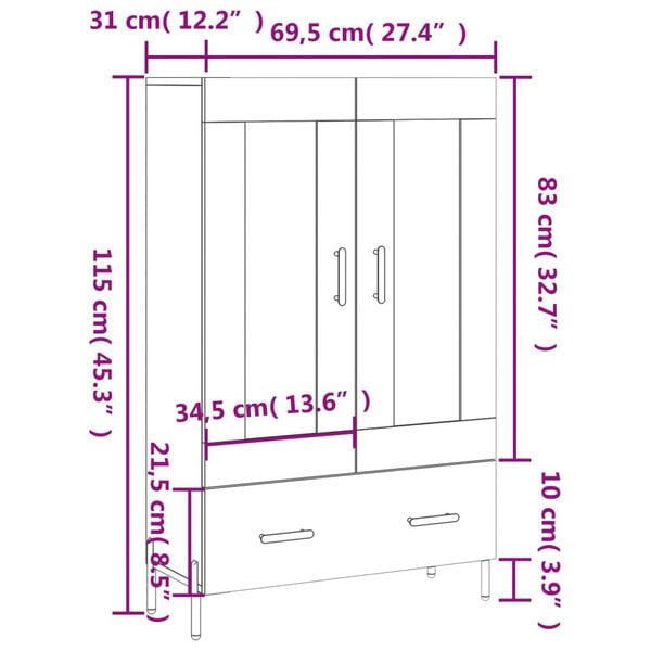 vidaXL Ντουλάπα Sonoma Δρυς 69,5 x 31 x 115 εκ. από Επεξεργασμένο Ξύλο