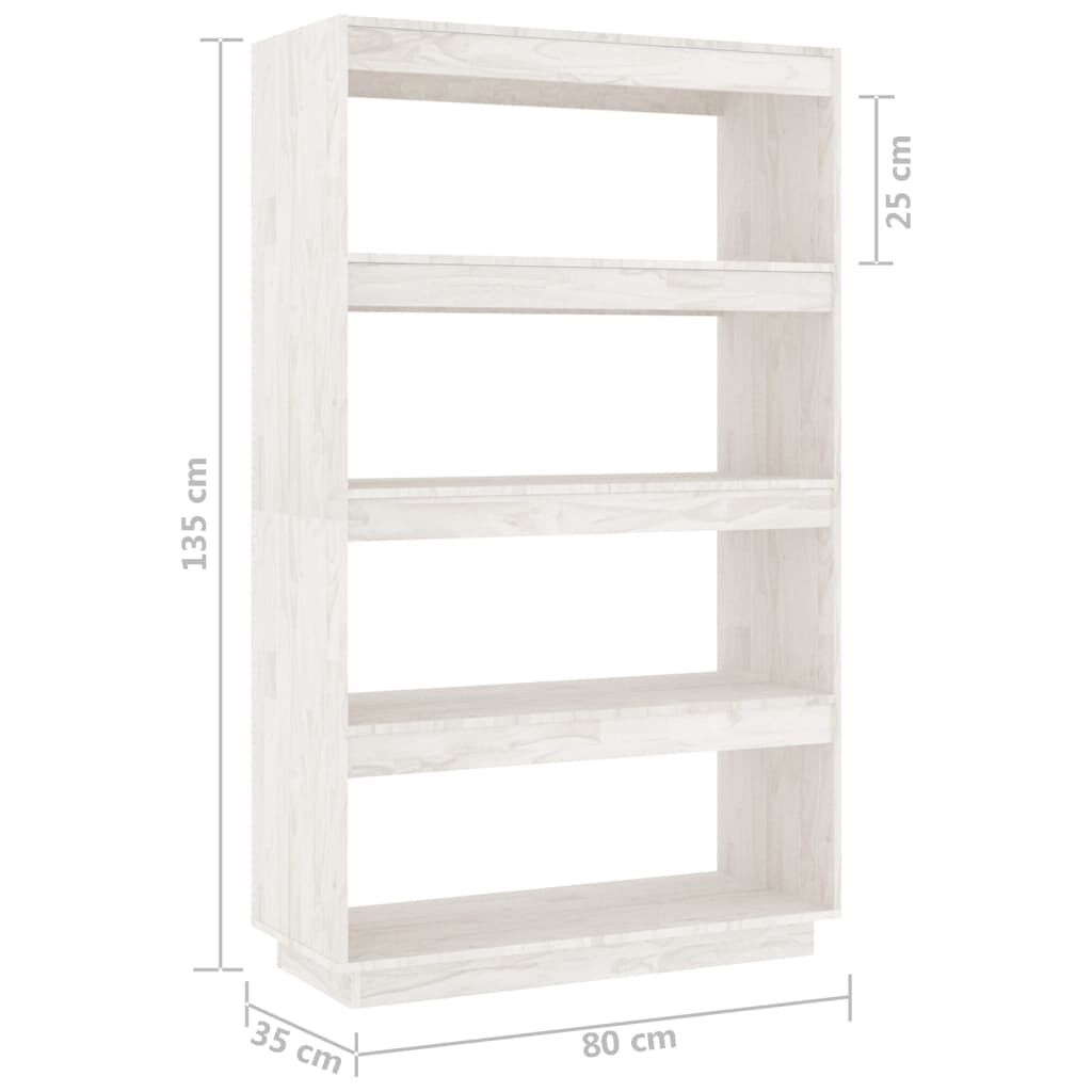 vidaXL Βιβλιοθήκη/Διαχωριστικό Χώρου Λευκό 80x35x135 εκ. Μασίφ Πεύκο