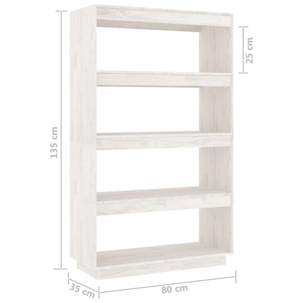 vidaXL Βιβλιοθήκη/Διαχωριστικό Χώρου Λευκό 80x35x135 εκ. Μασίφ Πεύκο