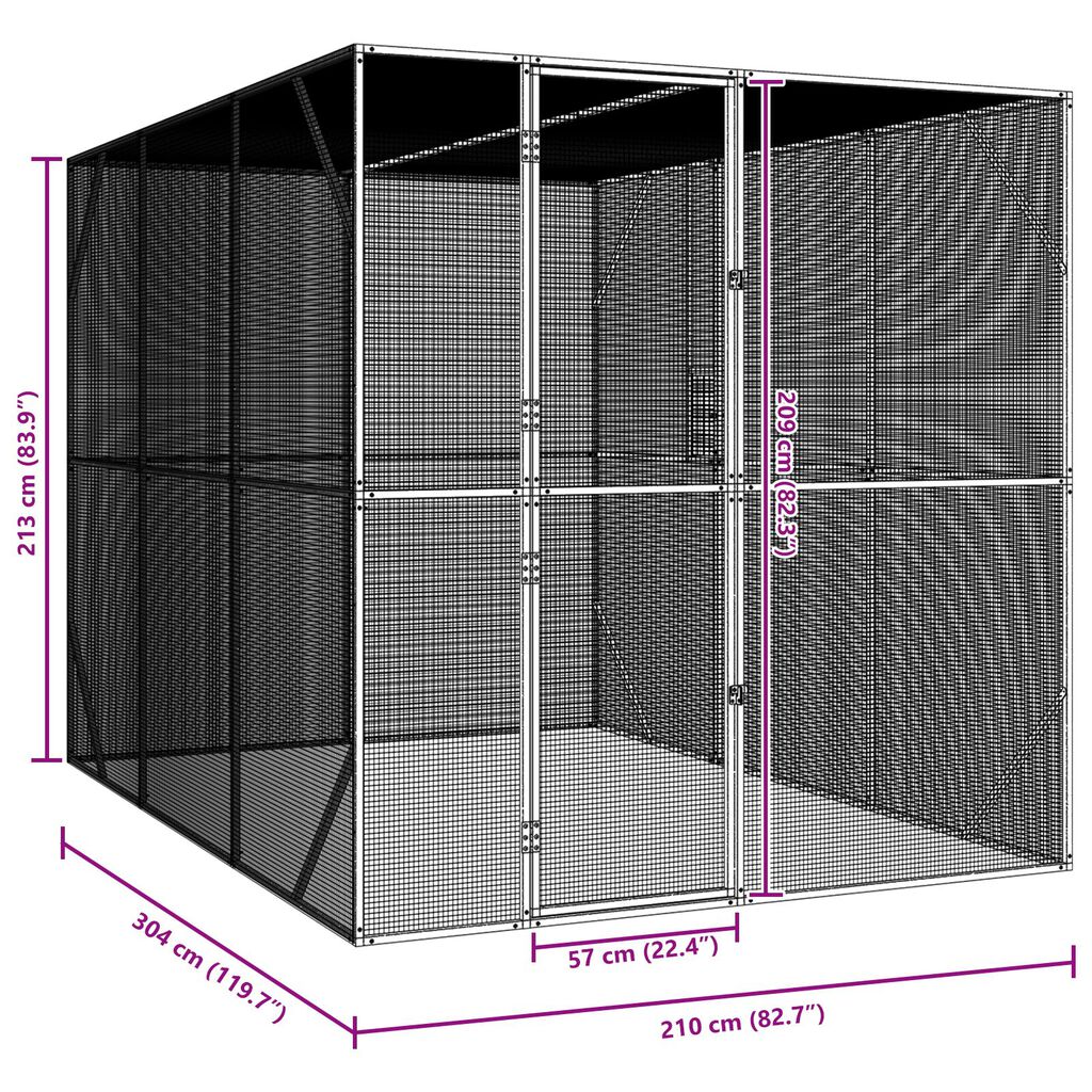 vidaXL Κλουβί Πουλιών Ανθρακί 302x206x214 εκ Ατσάλι