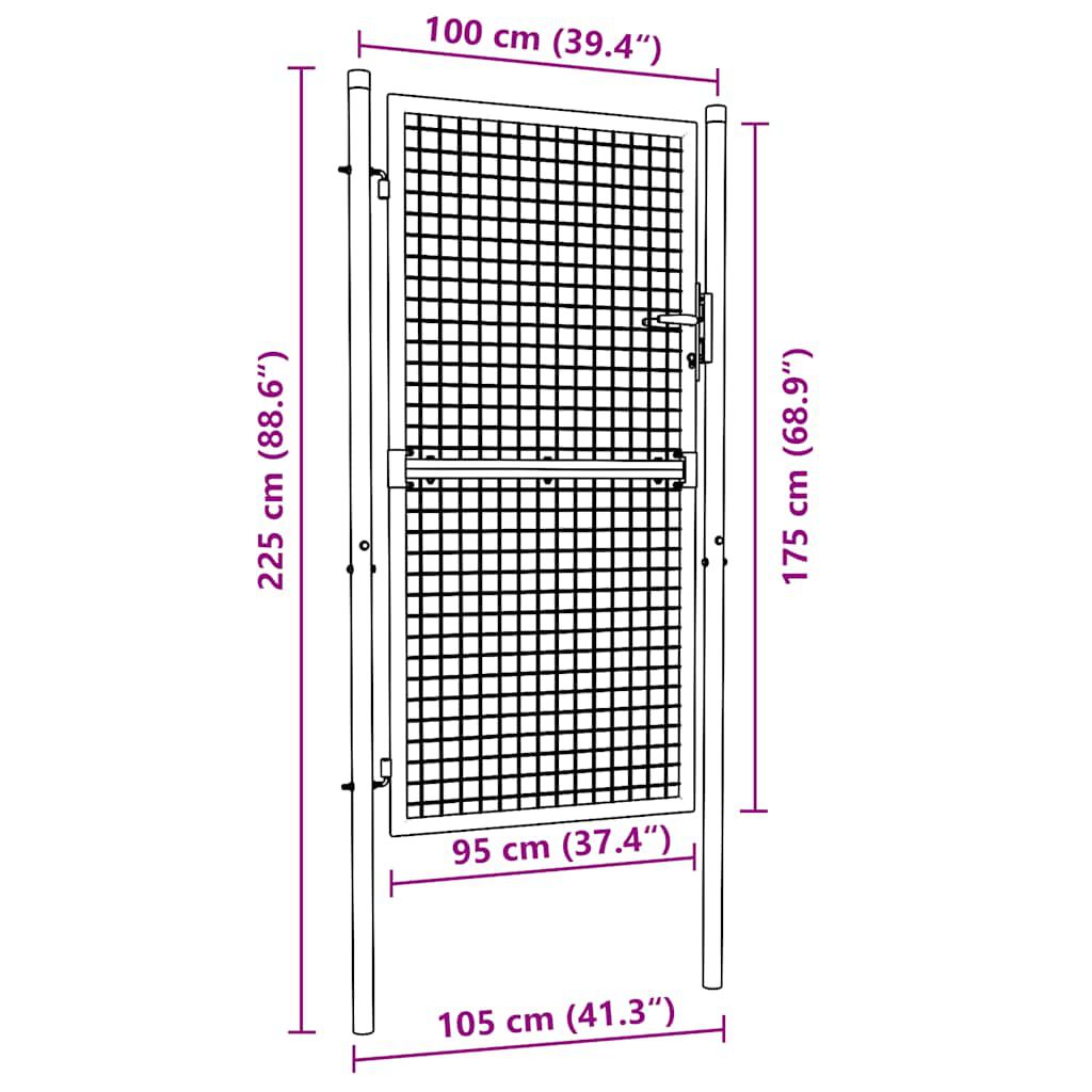 vidaXL Πόρτα Κήπου με Πλέγμα Γκρι 100x175 εκ. από Γαλβανισμένο Ατσάλι