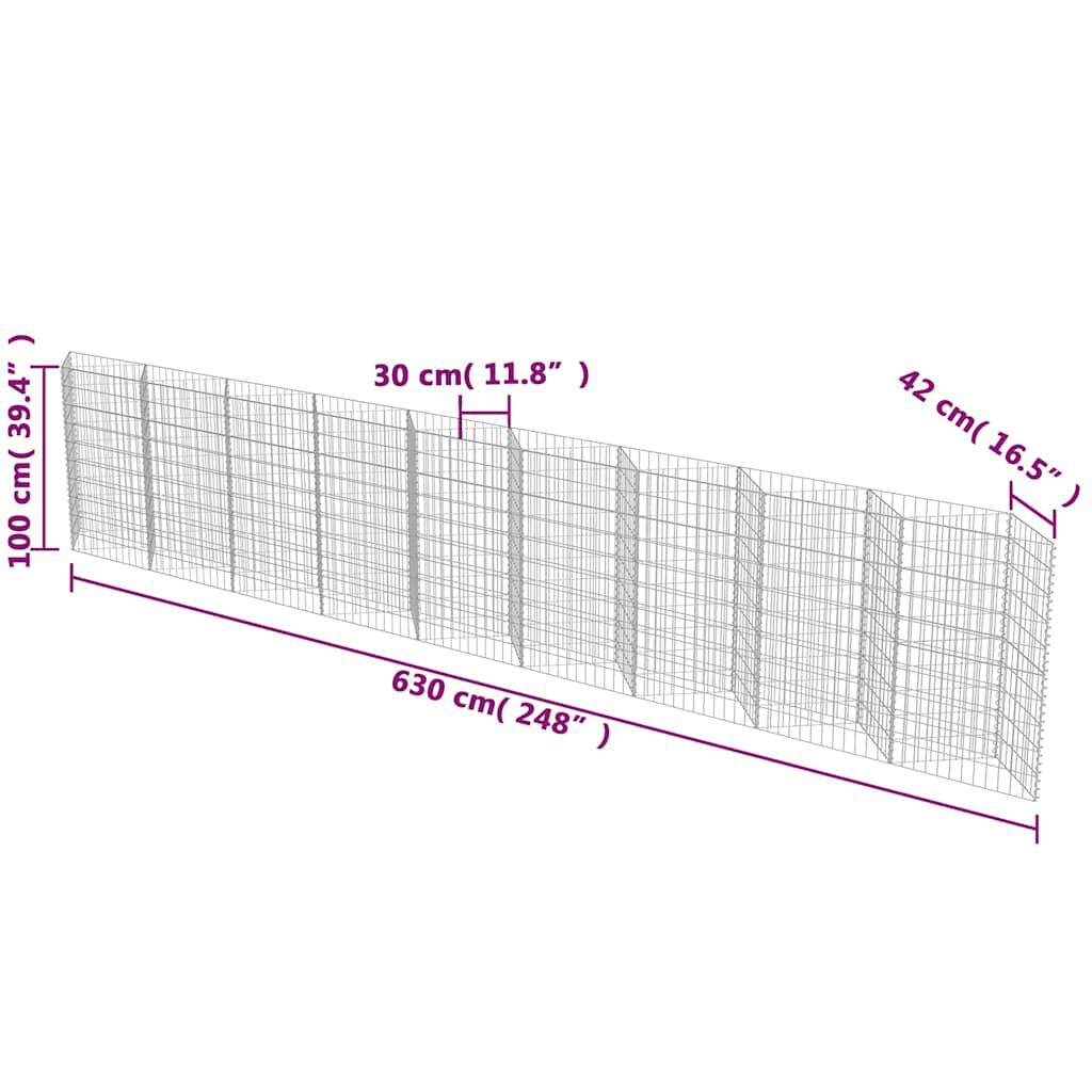vidaXL Συρματοκιβώτιο Τοίχος 630x30x100 εκ. από Γαλβανισμένο Χάλυβα