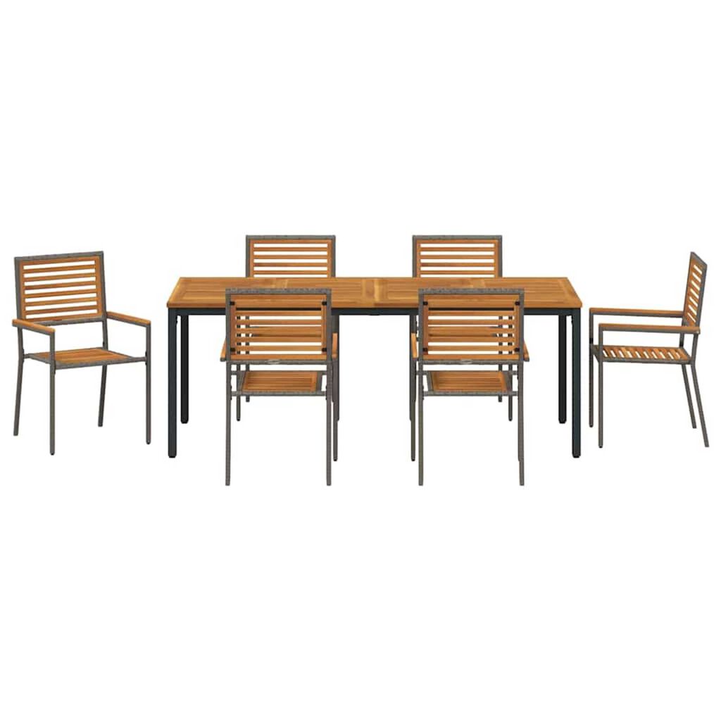 vidaXL Σέτ φαγητού για κήπο 7 pcs Γκρι και Καφέ 200 x 100 x 75 cm
